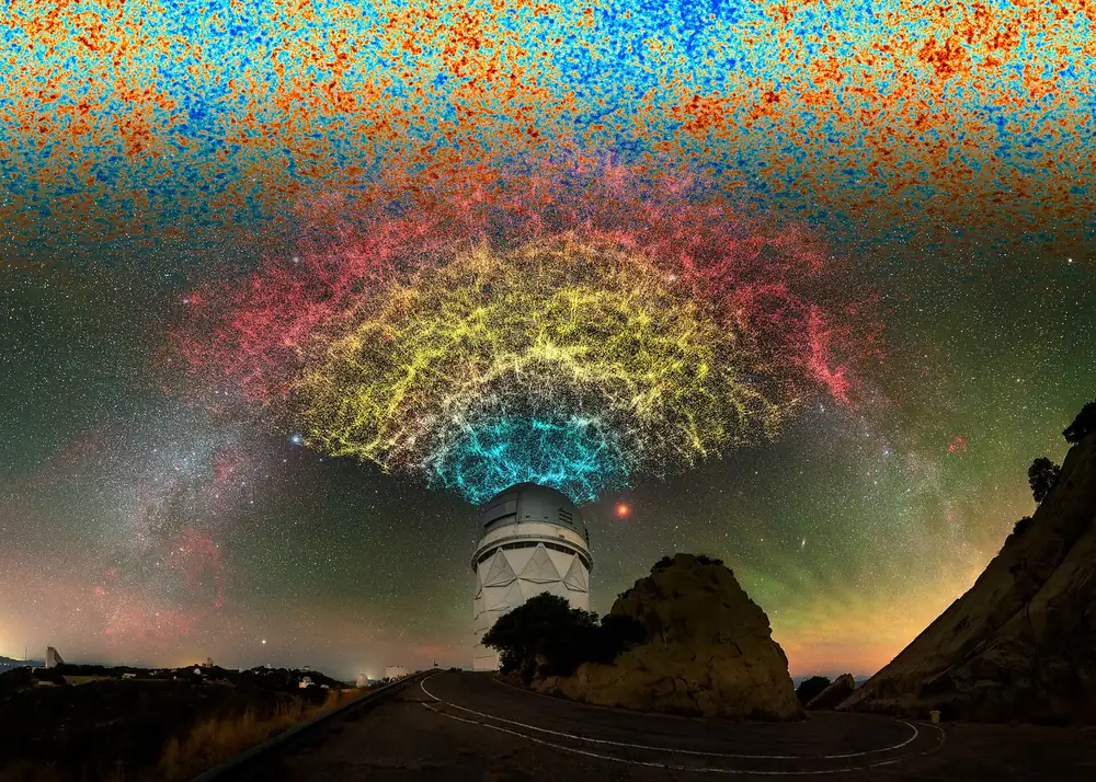 Corte del mapa tridimensional del primer año de DESI sobre el telescopio Mayall